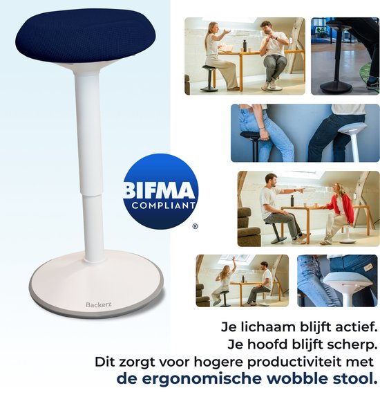 Backerz Wobble Stool - Chaise ergonomique oscillante hauteur 55-80cm - Tabouret d'équilibre - Tabouret selle bleu