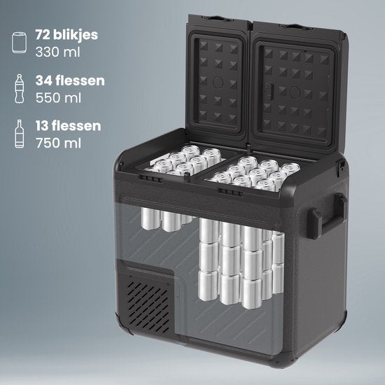 Auronic Electric Cool Box - Compresseur - Deux zones - 12V 230 Volt - Voiture - 55L - Frigobox - Noir/Gris