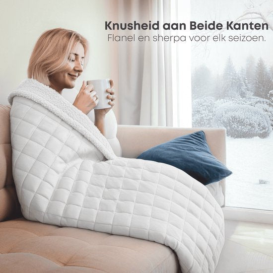 Couverture lestée CozySense® 6 kg - Couverture lestée - Couverture lestée - GLASS-Flow® Distribution de la pression - 135x200 - Velours flanelle & Sherpa - Hypoallergénique - Blanc
