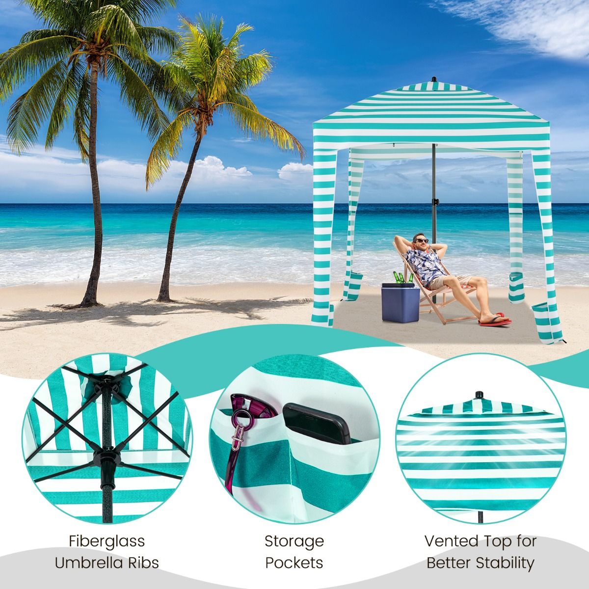 Coast Beach Tent - pliable 183 x 183 x 215-240 cm Vert/Blanc