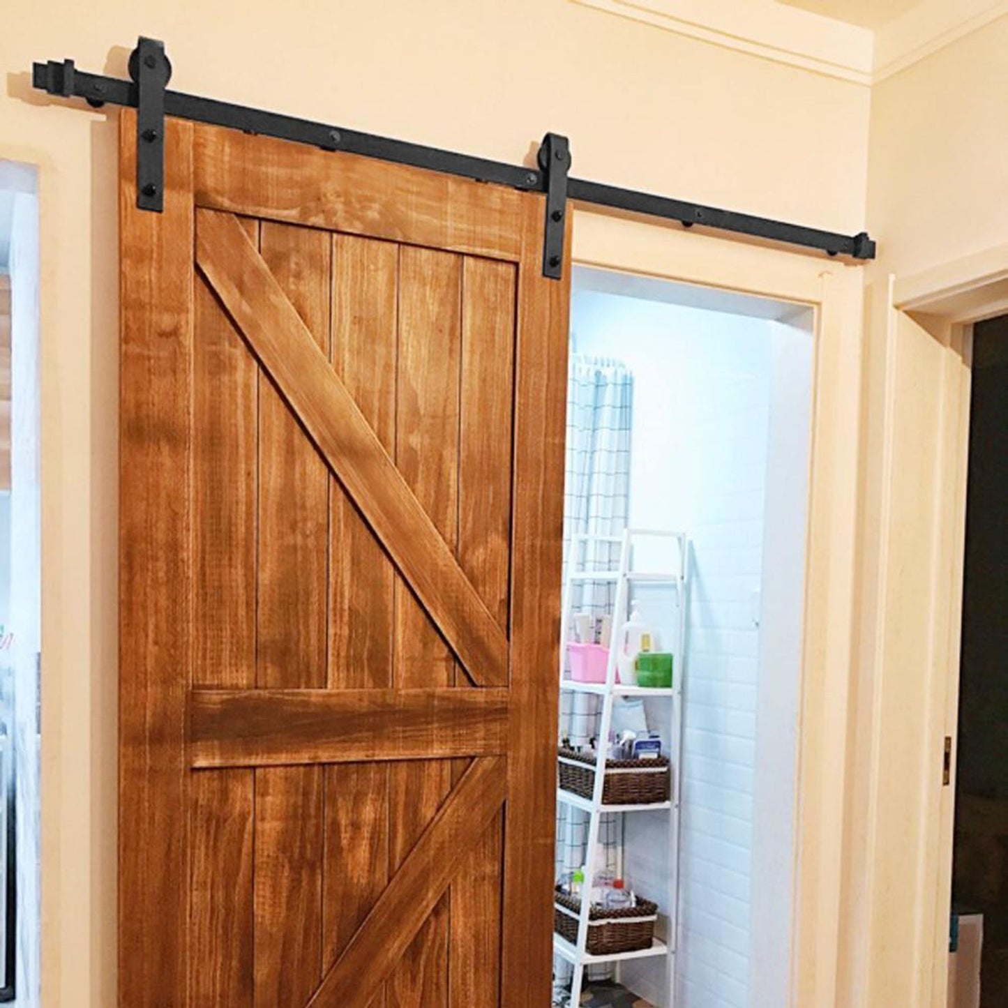 Yaheetech Sliding Door Rail System - 200 cm - Black - Complete Hardware for Wooden Sliding Door up to 100 kg