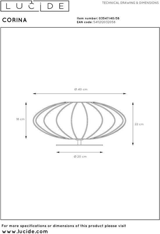 Lucide CORINA - Lampe de table - Ø 40 cm - 1xE27 - Beige - Japandi