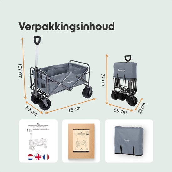 LifeGoods Wagon - Pliable - Capacité de charge 80KG - 94L - Polyester lavable - Gris