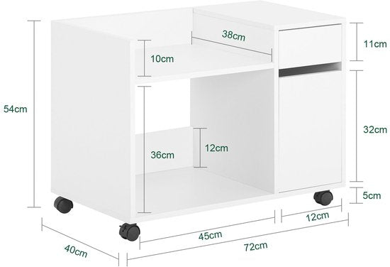 SoBuy ASK02-W Armoire de bureau - Armoire à imprimante blanche avec tiroirs et roulettes