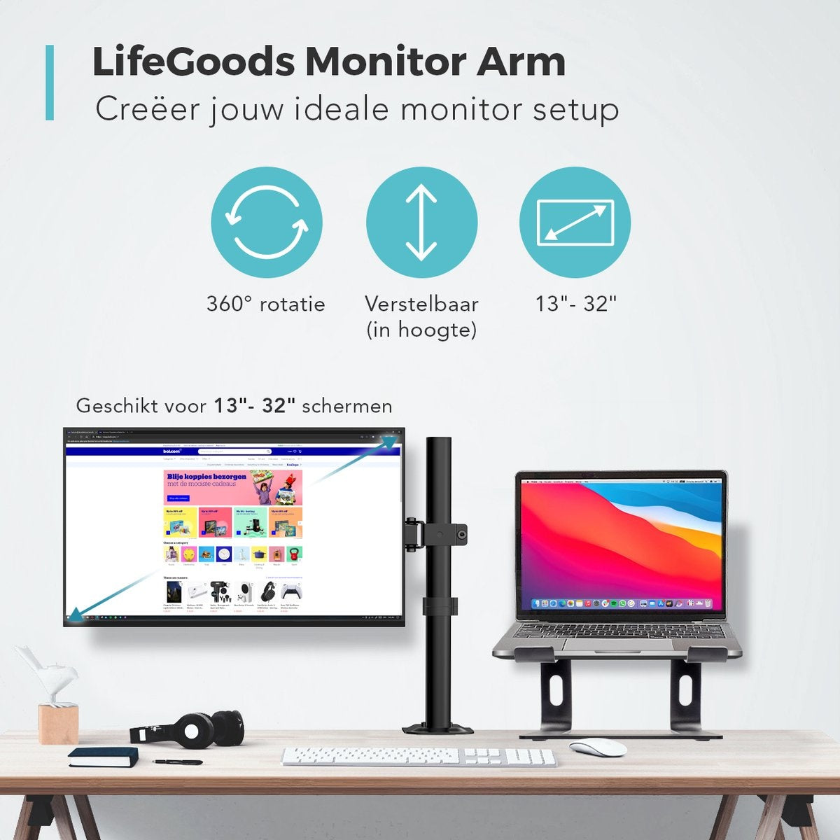Auronic Monitor Arm - 1 écran - 13 à 32 pouces - réglable - acier - noir