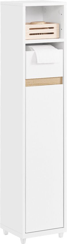 SoBuy BZR151-W Armoire de toilette pour espaces étroits, armoire de rangement compacte avec étagère et tiroir réglables, pour salle de bain, armoire de toilette en bois, blanc, 20 x 20 x 96 cm
