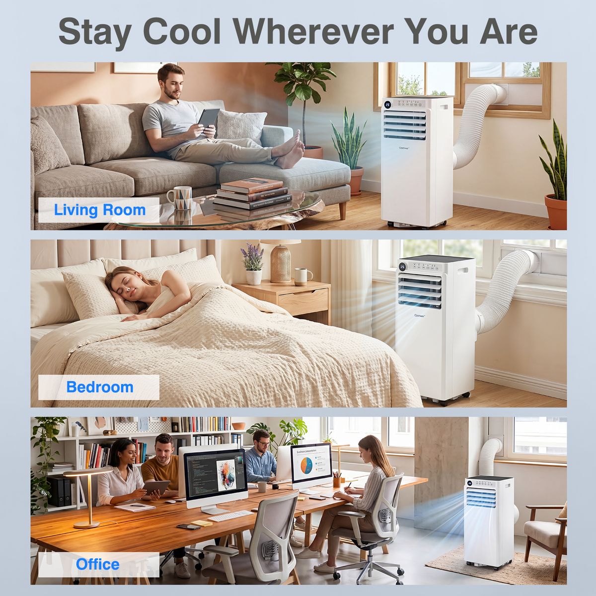 Climatiseur portable Coast - Refroidisseur d'air 4-en-1 avec déshumidificateur et ventilateur - mode nuit - blanc et noir - 30 x 29 x 69 cm