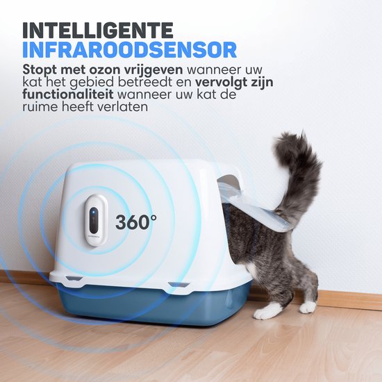 Vulpes Goods® Pets - Éliminateur d'odeurs de bac à litière - Éliminateur d'odeurs de chat - Oxygène actif, ozone et ions - Rechargeable - Éliminateur d'air - Blanc - Version PRO