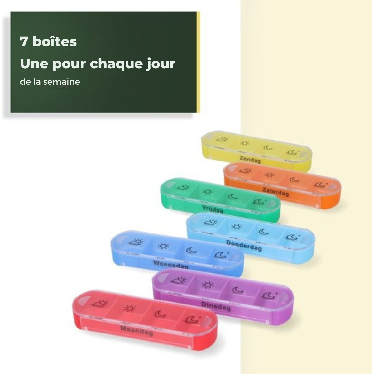 Pilulier 7 jours - Gandria - Pilulier amovible - Boîte à médicaments empilable avec 28 compartiments - Boîte à médicaments avec fermeture solide - 4 compartiments par jour - 7 couleurs
