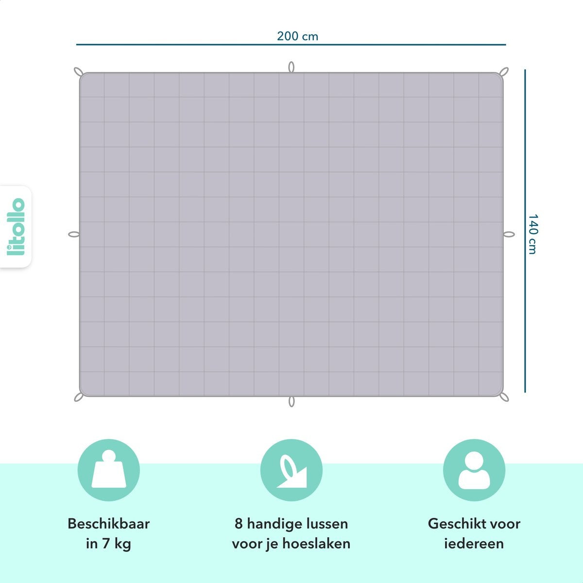 Litollo Weighted Blanket 7 kg - Couverture lestée - 4 saisons - Gris - 140x200cm - Garantie 5 ans incluse