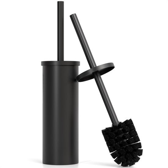 Avalo Toilet Brush With Holder - Freestanding - Stainless Steel Black - Toilet Brush With Holder