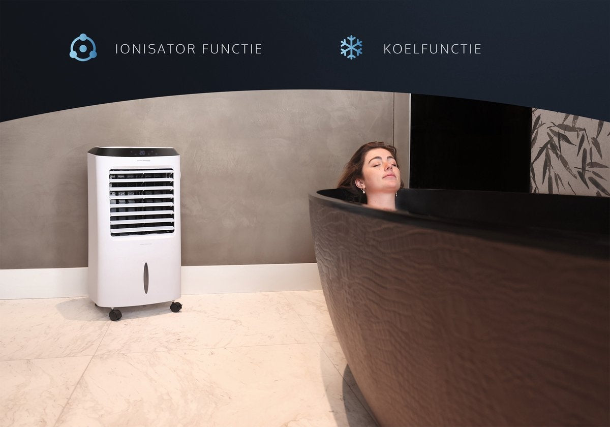 JAP Appliances Edmonton - 4 in 1 Aircooler, Ventilator, Ionisator en luchtbevochtiger - Met afstandsbediening en timer - Inclusief 2 koelelementen - Mat wit