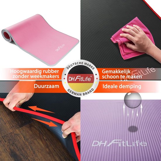 DH FitLife Tapis d'entraînement, tapis de fitness, tapis de sport, 183 x 61 x 1 cm, extra résistant à la déchirure, tapis de yoga, antidérapant et épais, tapis d'entraînement (noir)