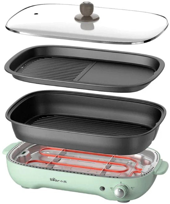 Barbecue électrique et fondue 2-en-1 Bear – 4 L – 1 200-1 400 W – Température réglable à volonté (0–230 °C) – Plaque de cuisson et casserole amovibles