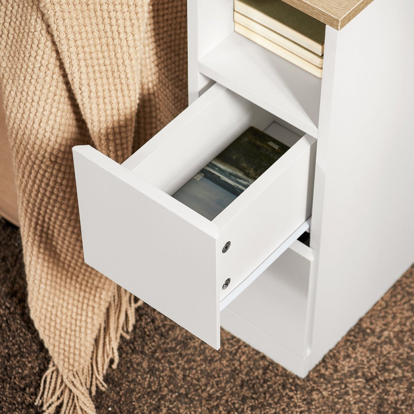 SoBuy Table de nuit - FBT149-WN - 2 tiroirs et compartiment ouvert - 20 cm x 35 cm x H60 cm - Blanc