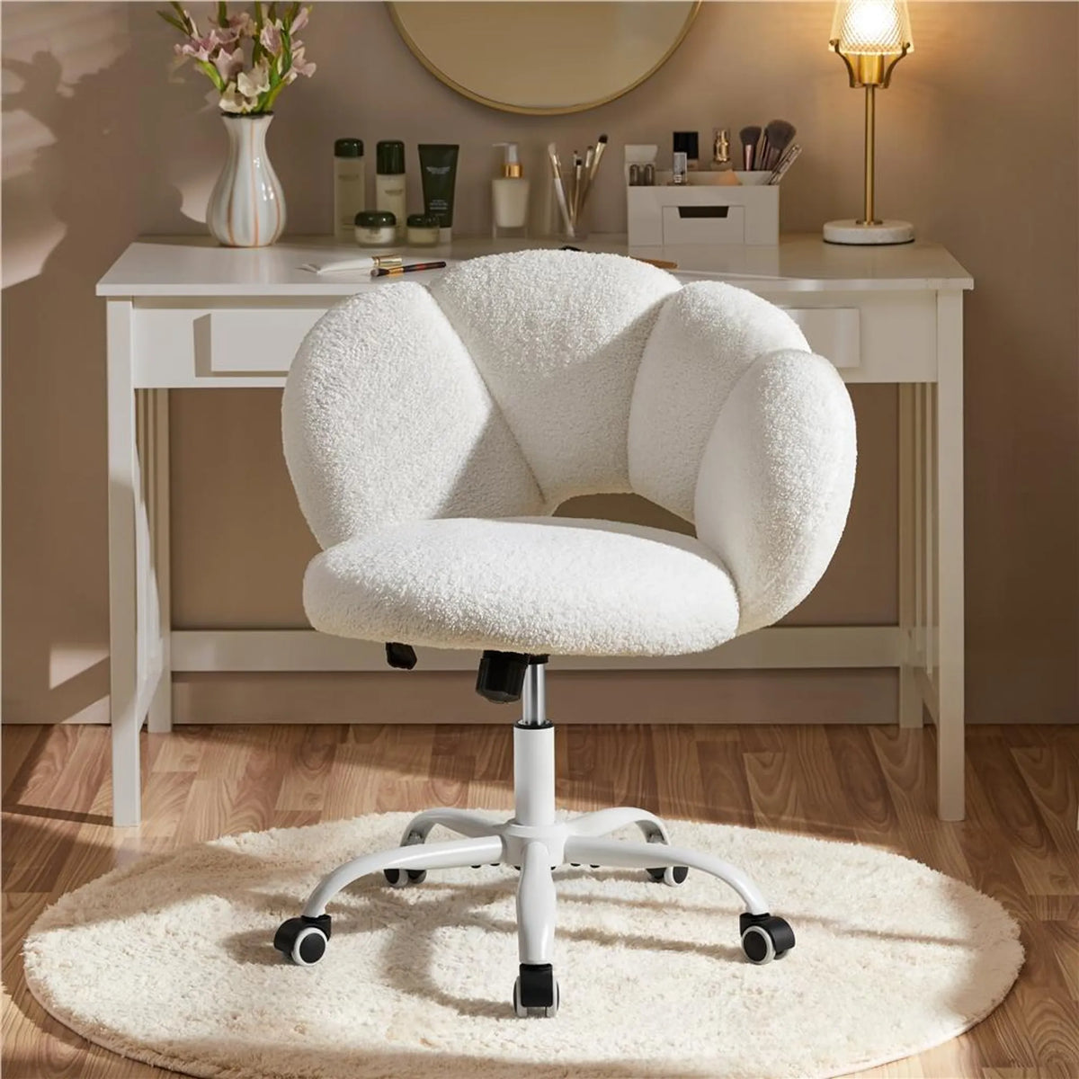 Fauteuil de bureau Yaheetech en forme de nuage – Ergonomique, bouclé, 60 × 70 × 72–82 cm – Blanc