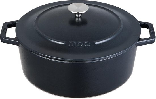 Casserole en fonte - MOA - 7,2 L - 30cm - Ronde - Toutes sources de chaleur - Egalement pour induction - Poids 7,3 kg - Noire