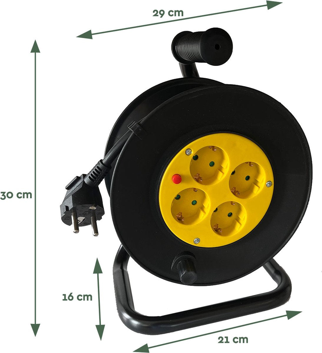 BRASQ Cable Reel Pro - 4-fold - Black - 10 Metres - Enrouleur de câble d'extension - Câble d'extension - Avec mise à la terre - Pour l'intérieur