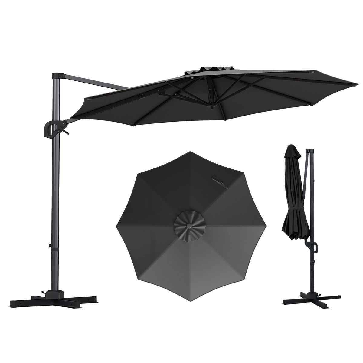 Parasol Coast avec pédale - pivotant à 360° - inclinable sur 6 positions - gris, Ø 300 cm
