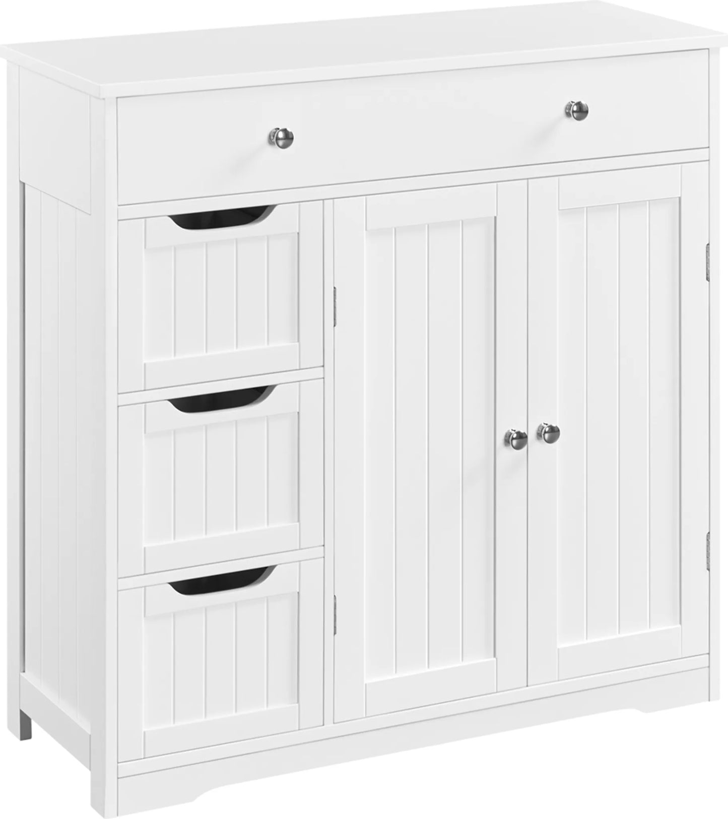 Yaheetech Meuble de salle de bain avec 4 tiroirs et 1 porte - équipé d'une étagère réglable, d'un système anti-basculement et d'un revêtement hydrofuge - pour la salle de bain et le salon - Mdf blanc - 81 x 30 x 81,5 cm