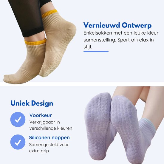 Hilvard Pilates socks - Chaussettes de yoga - Chaussettes de cheville - 3 paires - Noir et blanc - Chaussettes antidérapantes - Taille unique