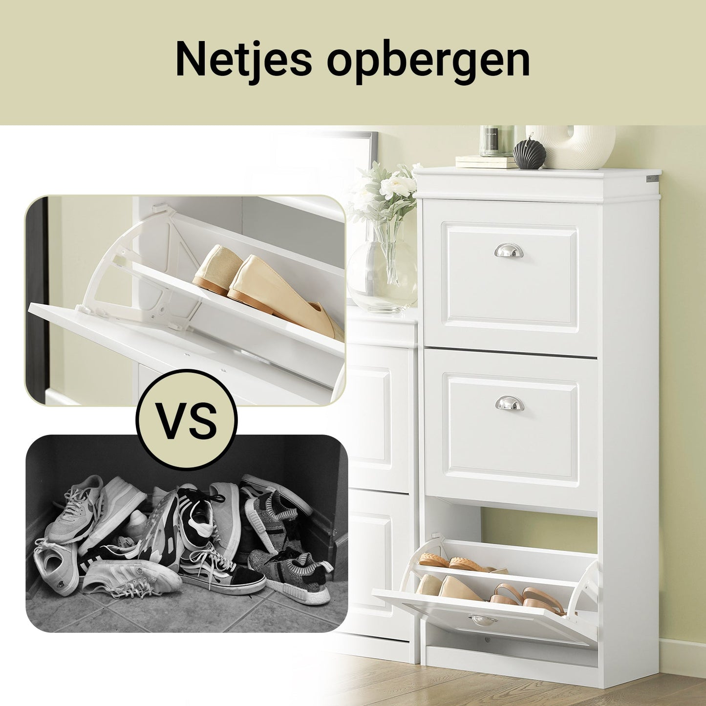 SoBuy meuble à chaussures avec 3 abattants - meuble à chaussures étroit pour couloir et entrée - rangement jusqu'à 12 paires - 53x24x117 cm - blanc