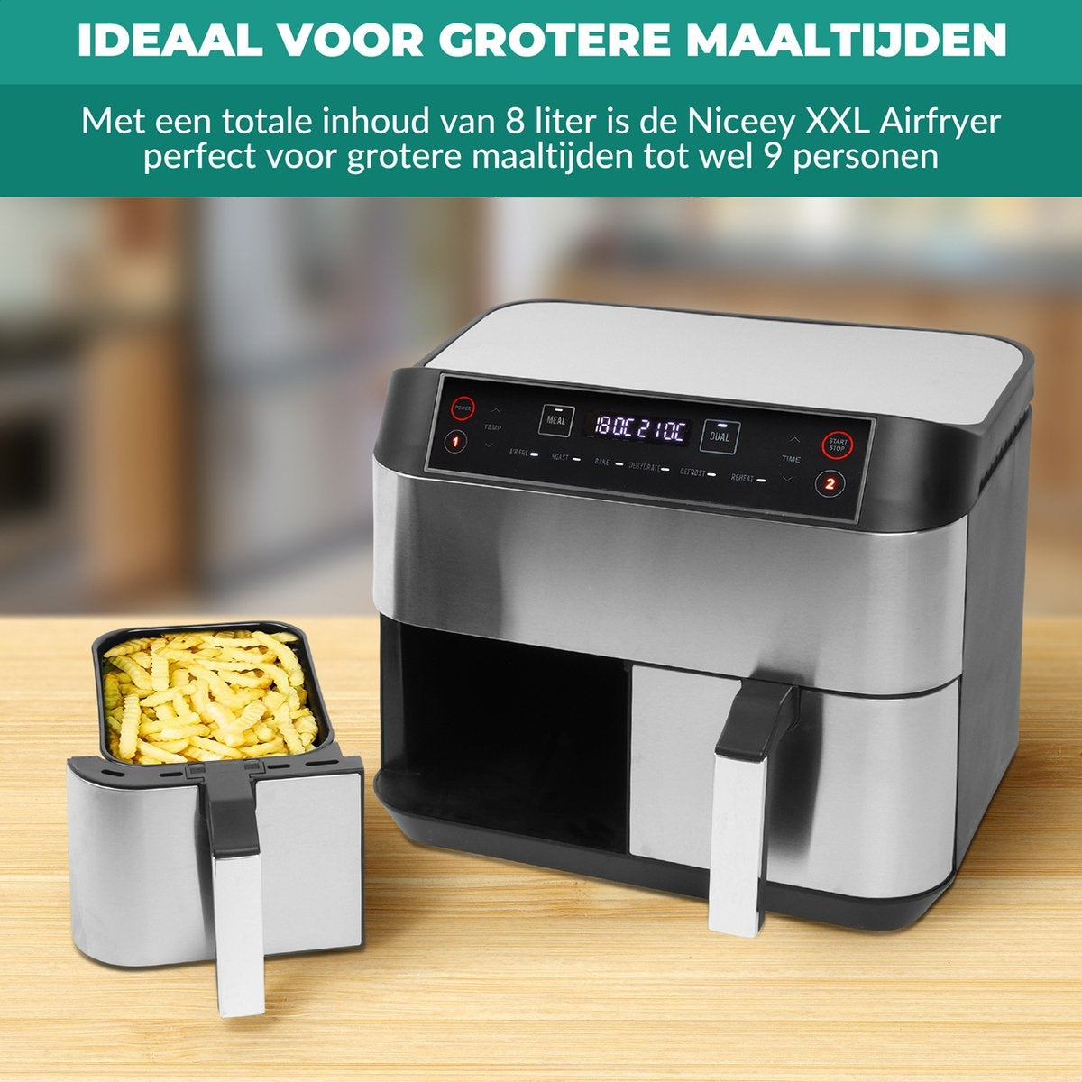 Niceey Double Airfryer XXL - 8L - 2460W - Silver