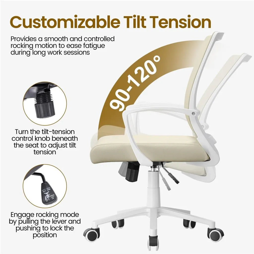 Chaise de bureau ergonomique Yaheetech 60 x 60 x 91-100,5 cm - Beige - Chaise pivotante réglable avec dossier en maille