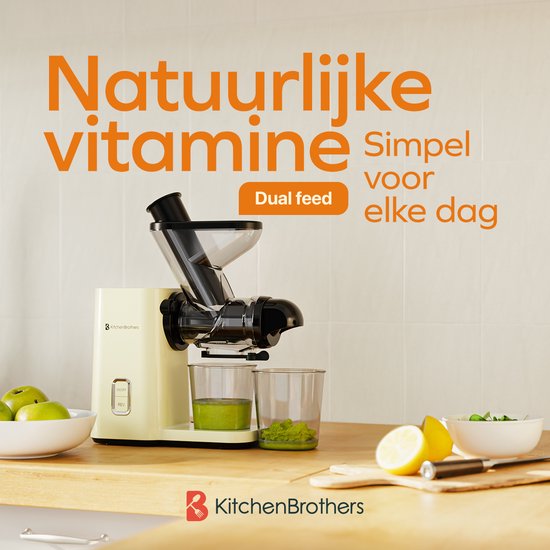 KitchenBrothers Slowjuicer - Mini presse-agrumes - Presse-légumes et fruits - Alimentation 40 mm et 50 mm - 400 ml - Campagne