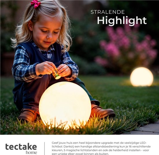 tectake® Ampoule de jardin - Ø30 cm - Ampoule sphérique LED d'extérieur avec télécommande - 16 couleurs et 5 modes d'éclairage - Eclairage de jardin résistant aux intempéries - Décorations de fête - Décoration de jardin - Source lumineuse incluse - Ampoul
