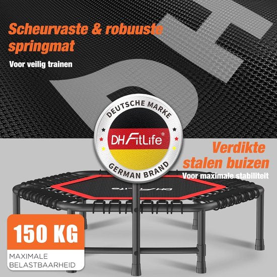 DH FitLife Fitness Trampoline d'intérieur | Ø114cm 45-inch Mini Trampoline pour le Cross Jumping | Capacité de charge 150 KG | Avec 3 positions de poignées réglables | Stabie