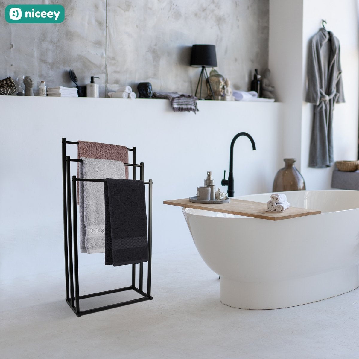 Niceey Porte-serviettes - 3 Bras - Métal - Noir