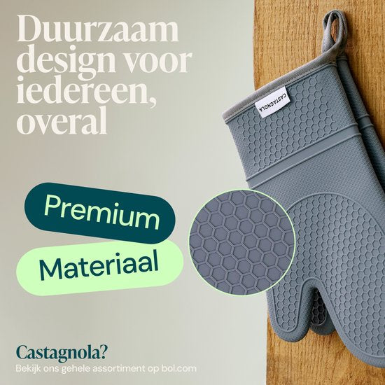 Gants de four Castagnola - Sur-gants résistants à la chaleur - Gants de four en silicone - Résistants à la chaleur jusqu'à 250°C - Certifiés EN407 - Coton - Gris