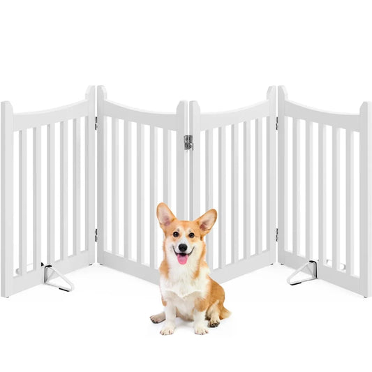 Barrière pliable pour chiens Yaheetech 204,5 x 60,5 cm - Blanche - Barrière de sécurité en bois à 4 panneaux