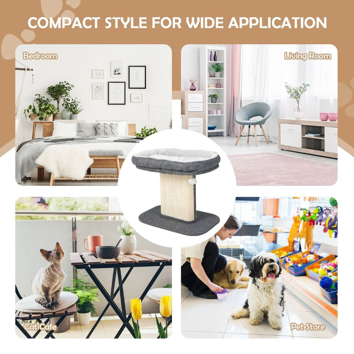Arbre à griffes Coast Modern Meubles pour chats avec grand fauteuil en peluche et planche à griffes en sisal gris