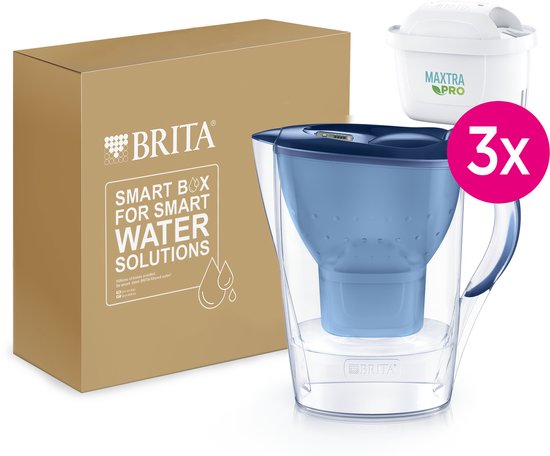 Carafe filtrante BRITA Marella Cool - 2,4 L - Bleue - avec 3 cartouches filtrantes MAXTRA PRO Pure Performance - Lot économique