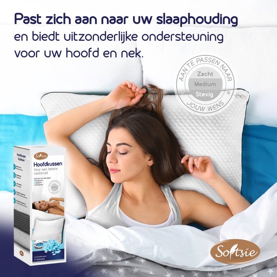Softsie Oreiller en mousse à mémoire de forme 70x50 - Oreiller ergonomique - Oreiller de sommeil réglable - Oreiller - Oreillers Douleurs de cou