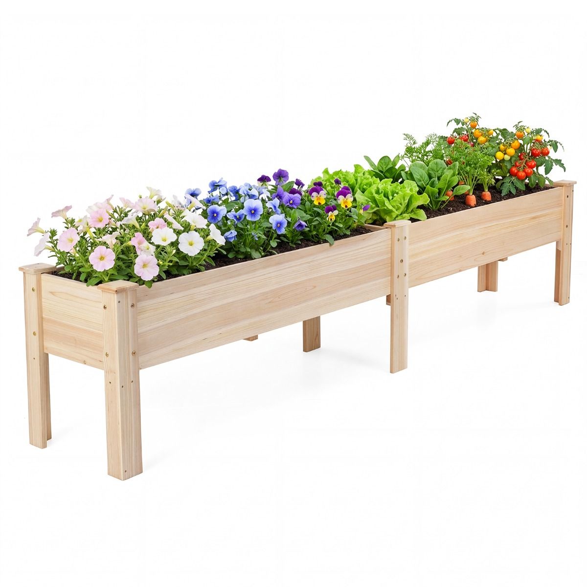 Jardinière surélevée Coast à 2 compartiments - 240 x 43,5 x 51,5 cm - Bois de pin naturel