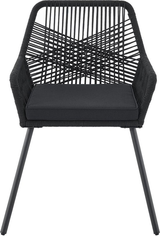 Chaise de jardin 2 pièces Kastos avec corde en maille - Noir - Coussin de siège inclus