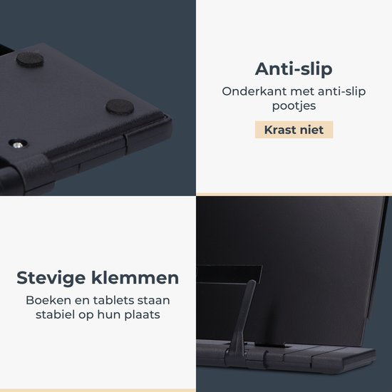 Castagnola Support de livres ajustable - Support de livres avec 7 supports - Support de livres de cuisine en métal - Support de tablettes noir - Support de lecture antidérapant - Support de livres