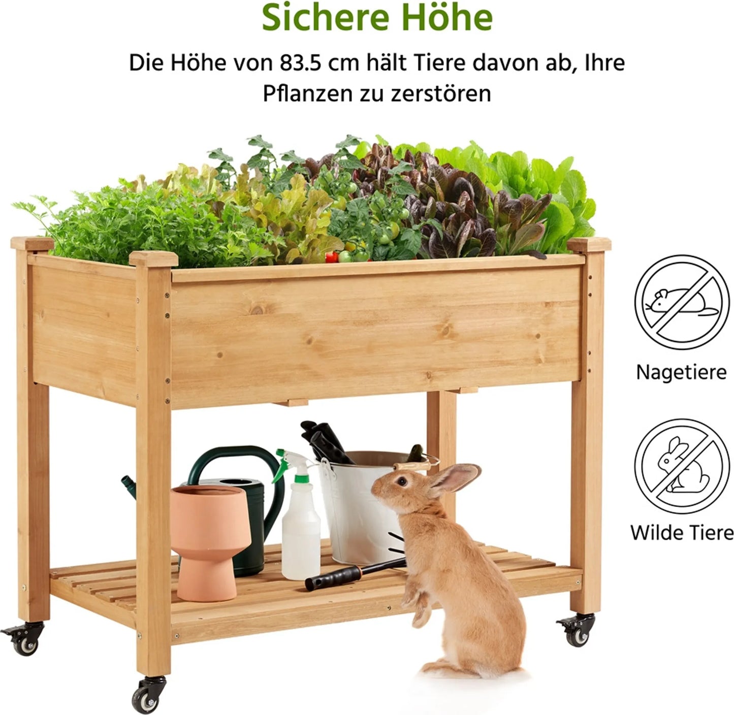 Yaheetech Jardinière surélevée sur roues - avec 4 trous de drainage, boîte de rangement et roulettes à 360° - pour balcon et terrasse - épicéa brun clair - 105,5 x 56,5 x 83,5 cm