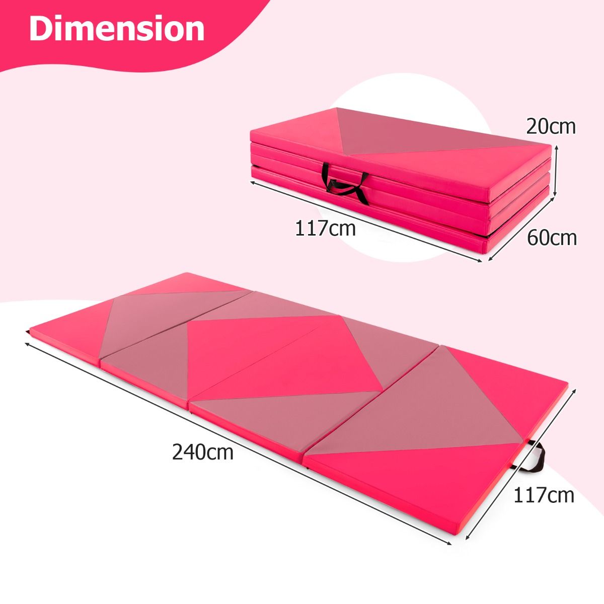 Coast Tapis de gymnastique souple pliable 240 x 117 x 5 cm - Rose