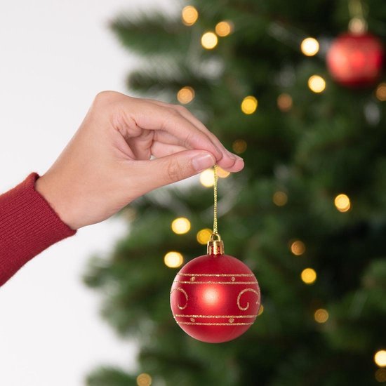 Boules de sapin de Noël 24pcs - Ø6cm Matt Shiny Shimmering - Plastique Rouge