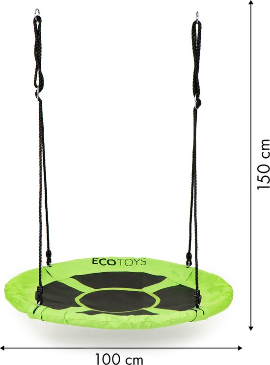 Balançoire à litière Jouet d'extérieur 100 cm vert - Balançoire pendulaire - Balançoire nid - Balançoire ronde - Nid de brebis - Charge 100 kg - Pour enfants et adultes