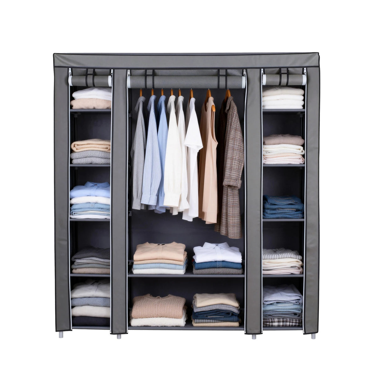 Armoire pliante en tissu Joyfurnos - Structure métallique - Gris