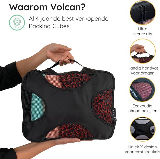 Volcan Packing Cubes - Kit d'organisation pour valise - 4 pièces - Cubes de voyage - Pour sac à dos et valise - Noir