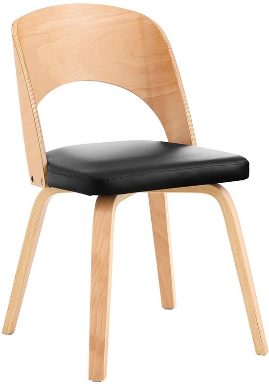 SoBuy Chaise en bois avec dossier et assise rembourrés, chaise pour cuisine, salle à manger, bureau, chambre à coucher, naturelle et noire, 48 x 55 x 78 cm, FST97-SCH