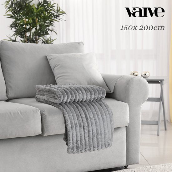 VAIVE Couverture polaire 150 x 200 cm - Super douce - Plaid pour Canapé, Lit ou Décoration de salon - Couvertures - Plaids - Couverture - Ribbed - Grey
