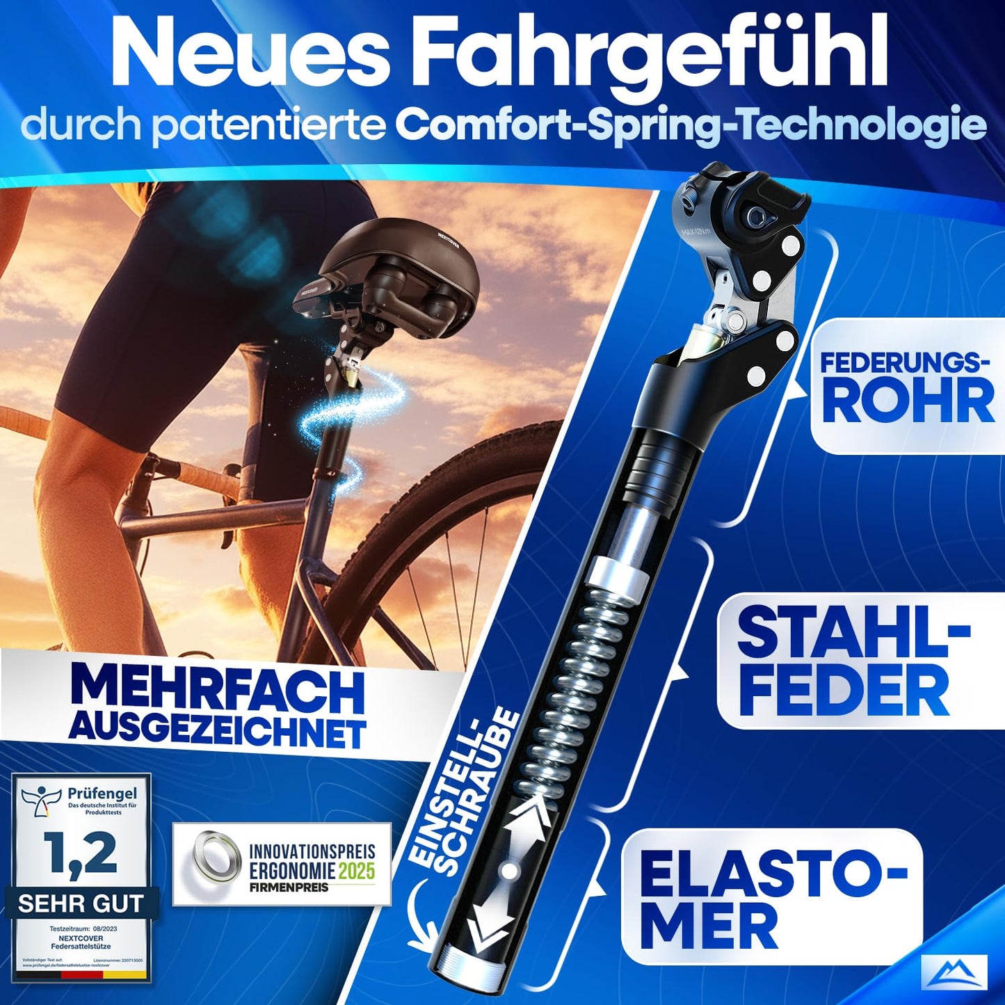 Tige de selle Nextcover Nxt-10 - Amortissante - Comfort Spring - 27,2 mm - Noir