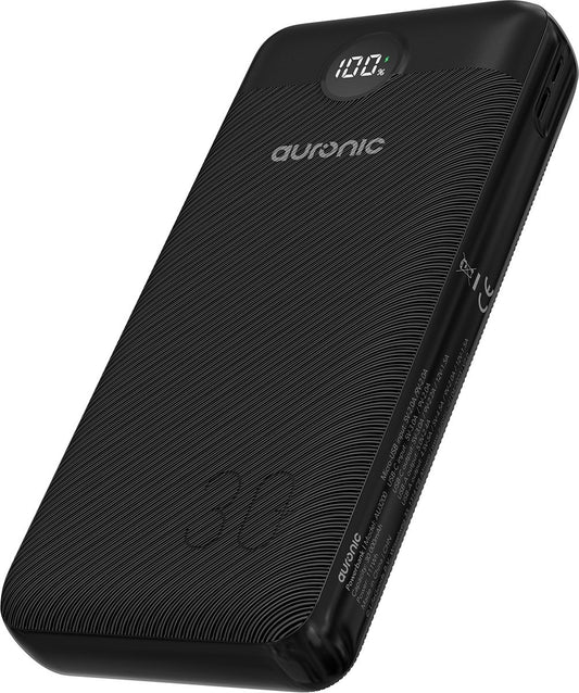 Batterie externe - Auronic - 30 000 mAh - 4 ports de charge - Charge rapide - USB/Micro-USB/USB-C - Noir